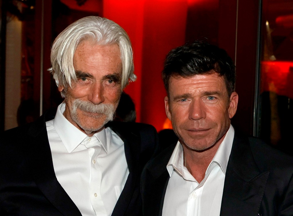 Sam Elliott (L) and Taylor Sheridan attend the after party for the world premiere of "1883" at SW Steakhouse at Wynn Las Vegas on December 11, 2021, in Las Vegas, Nevada. 