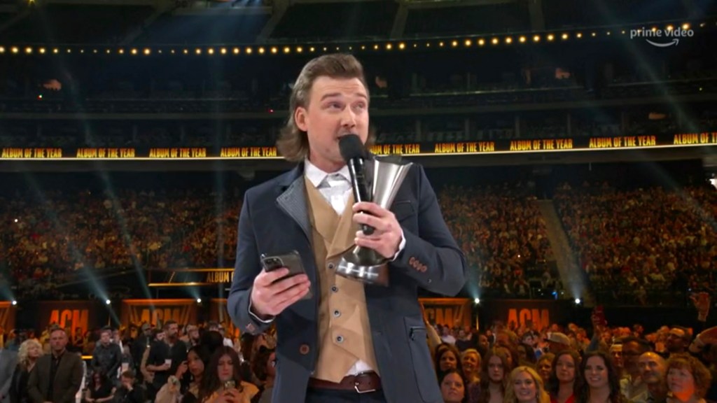In this screengrab, Morgan Wallen accepts the Album of the Year award for 'Dangerous: The Double Album' onstage during the 57th Academy of Country Music Awards at Allegiant Stadium on March 07, 2022 in Las Vegas, Nevada. (Photo by Arturo Holmes/ACMA2022/Getty Images for ACM)