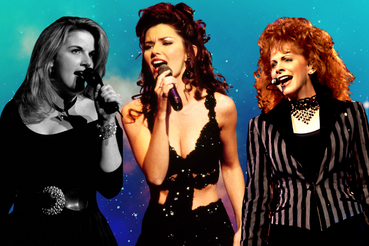 Photo illustration featuring {L-R) Trisha Yearwood, Shania Twain and Reba McEntire