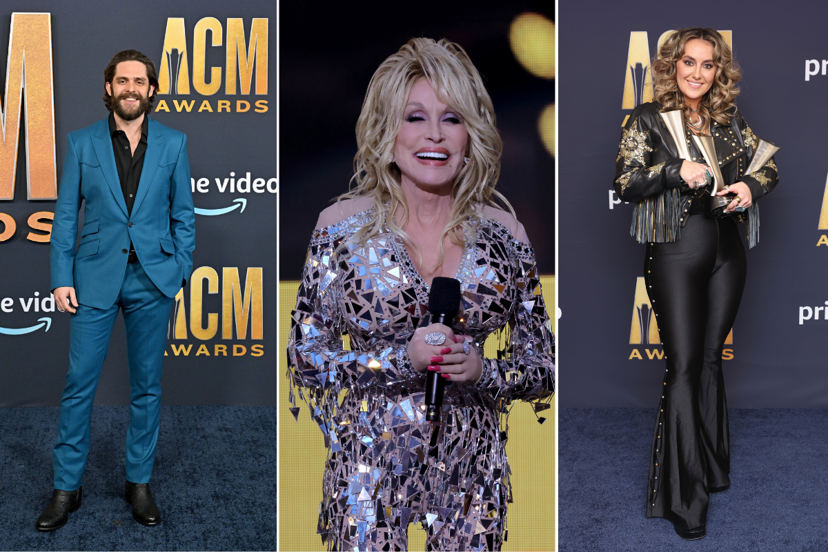 Thomas Rhett attends the 57th Academy of Country Music Awards/ Co-host Dolly Parton speaks onstage during the 57th Academy of Country Music Awards/ Lainey Wilson, winner of Song of the Year and New Female Artist of the Year, poses in the press room during the 57th Academy of Country Music Awards