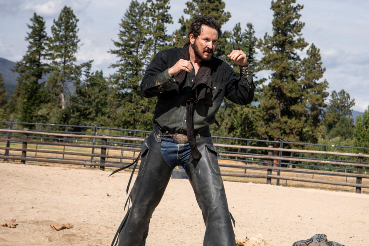Kayce (R-Luke Grimes) and Rip (L-Cole Hauser) come to blows on Yellowstone season 2 episode "New Beginnings"