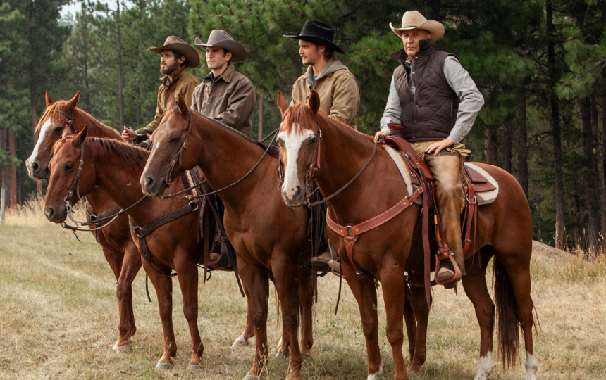 Dave Annable as Lee Dutton, Wes Bentley as Jamie Dutton, Luke Grimes as Kayce Dutton, Kevin Costner as John Dutton on 'Yellowstone'