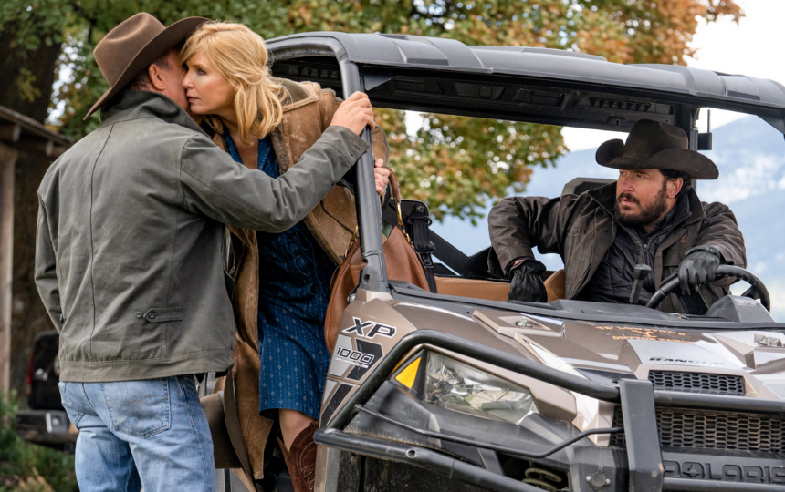 Kevin Costner as John Dutton, Kelly Reilly as Beth Dutton, Cole Hauser as Rip Wheeler on 'Yellowstone'