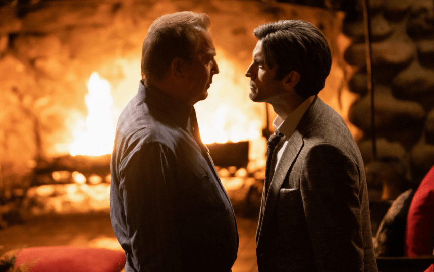 Kevin Costner as John Dutton and Wes Bentley as Jamie Dutton on 'Yellowstone'