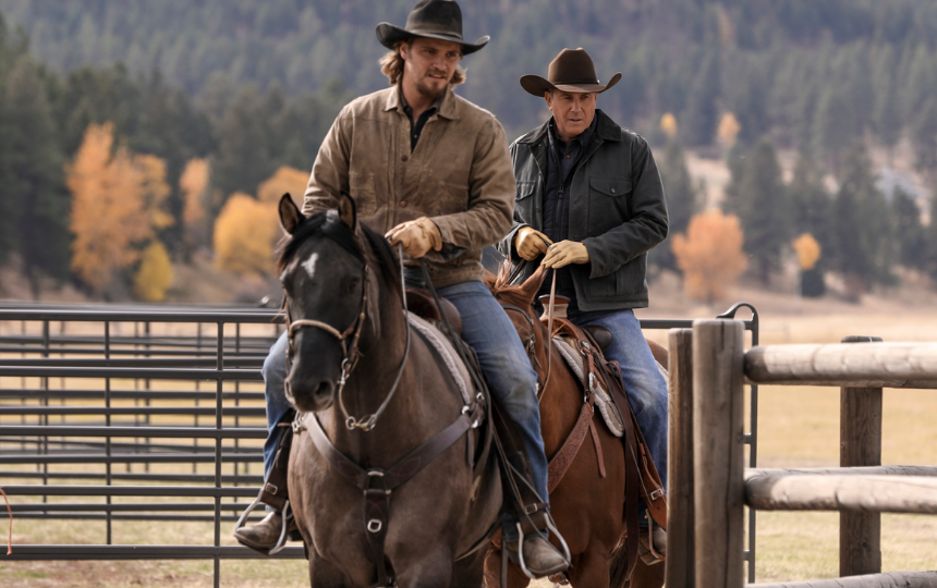 Luke Grimes as Kayce Dutton and Kevin Costner as John Dutton on 'Yellowstone'