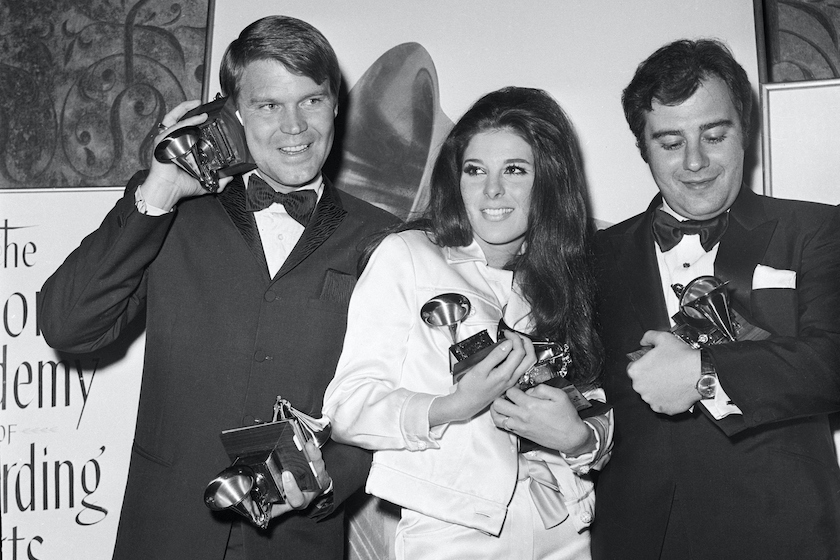 Glen Campbell, Bobbie Gentry and Lala Schifrin hold the statuettes they won at the 1968 Grammy awards ceremony in Los Angeles.