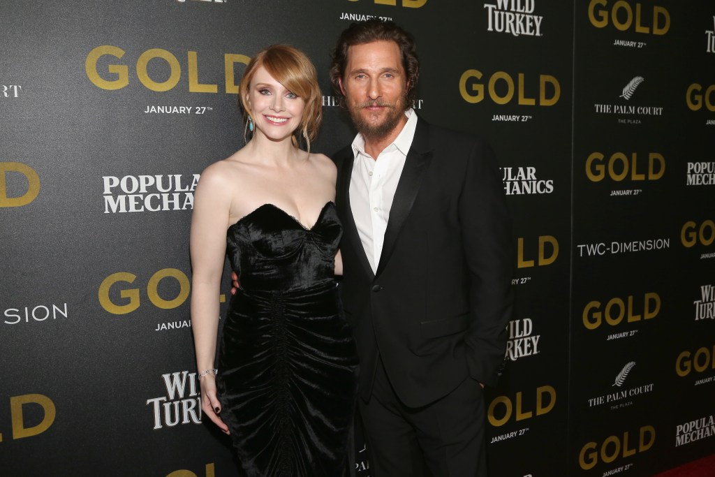 Bryce Dallas Howard and Matthew McConaughey attend TWC-Dimension with Popular Mechanics, The Palm Court & Wild Turkey Bourbon Host the Premiere of "Gold" at AMC Loews Lincoln Square on January 17, 2017 in New York City.
