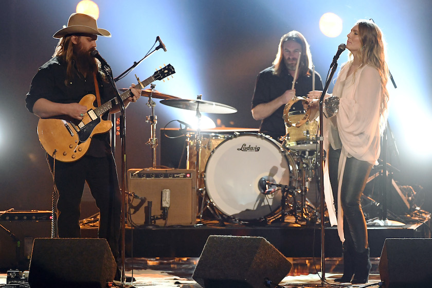 LAS VEGAS, NV - APRIL 02: Recording artists Chris Stapleton (L) and Morgane Stapleton (R) perform during the 52nd Academy of Country Music Awards at T-Mobile Arena on April 2, 2017 in Las Vegas, Nevada.