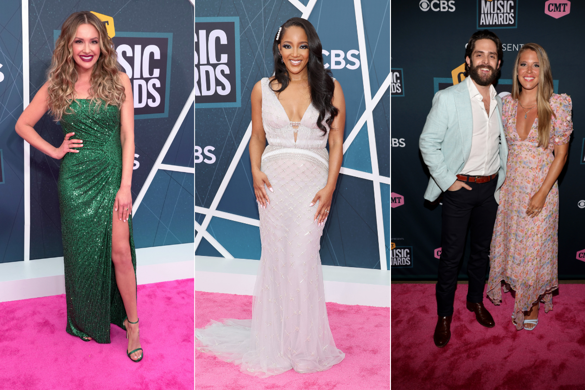 Mickey Guyton attends the 2022 CMT Music Awards at Nashville Municipal Auditorium on April 11, 2022 in Nashville, Tennessee / Thomas Rhett and Lauren Akins attend the 2022 CMT Music Awards at Nashville Municipal Auditorium on April 11, 2022 in Nashville, Tennessee