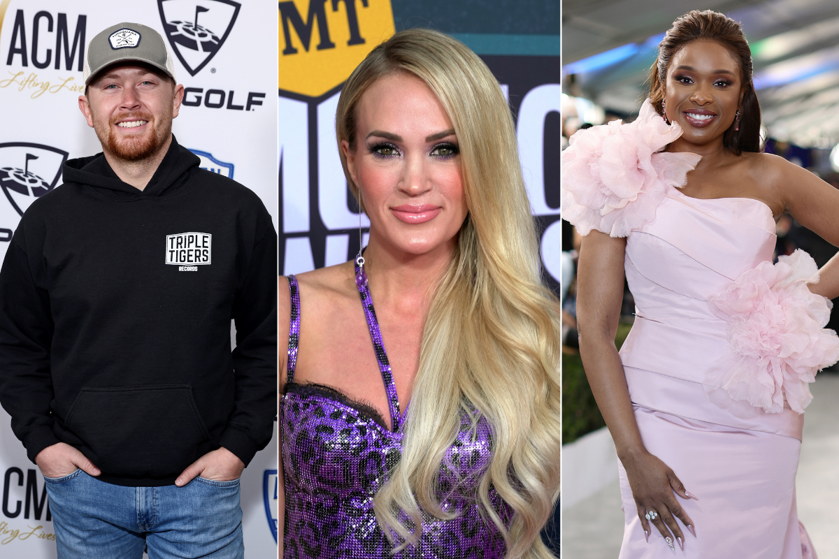 Scotty McCreery attends ACM Lifting Lives Topgolf Tee-Off & Rock On at Topgolf Las Vegas on March 06, 2022 in Las Vegas, Nevada / Carrie Underwood attends the 2022 CMT Music Awards at Nashville Municipal Auditorium on April 11, 2022 in Nashville, Tennessee / Jennifer Hudson attends the 28th Screen Actors Guild Awards at Barker Hangar on February 27, 2022 in Santa Monica, California