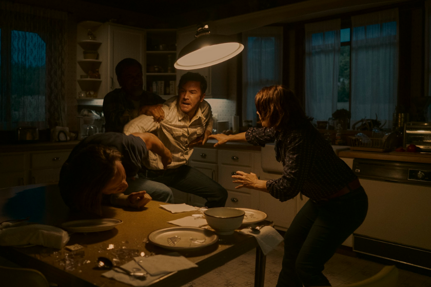 Kitchen scene from 'Outer Range' breaking up a fight between Perry and Rhett