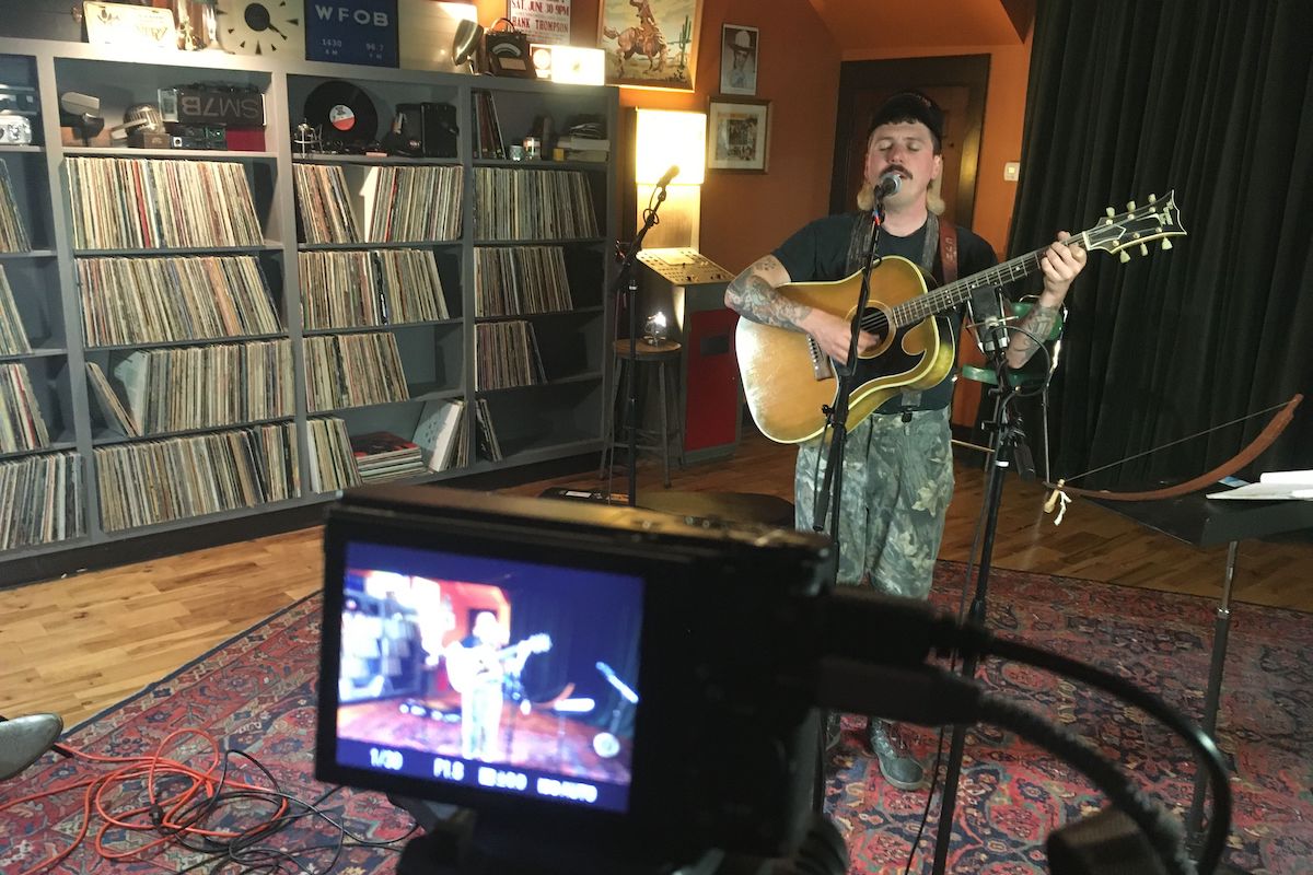 Nick Shoulders records music direct to a lacquer disc at the Ernest Tube.