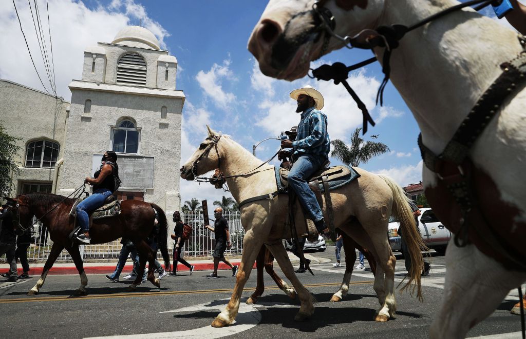 The Compton Cowboys hold a 'peace ride' for George Floyd on June 7, 2020 in Compton, California.