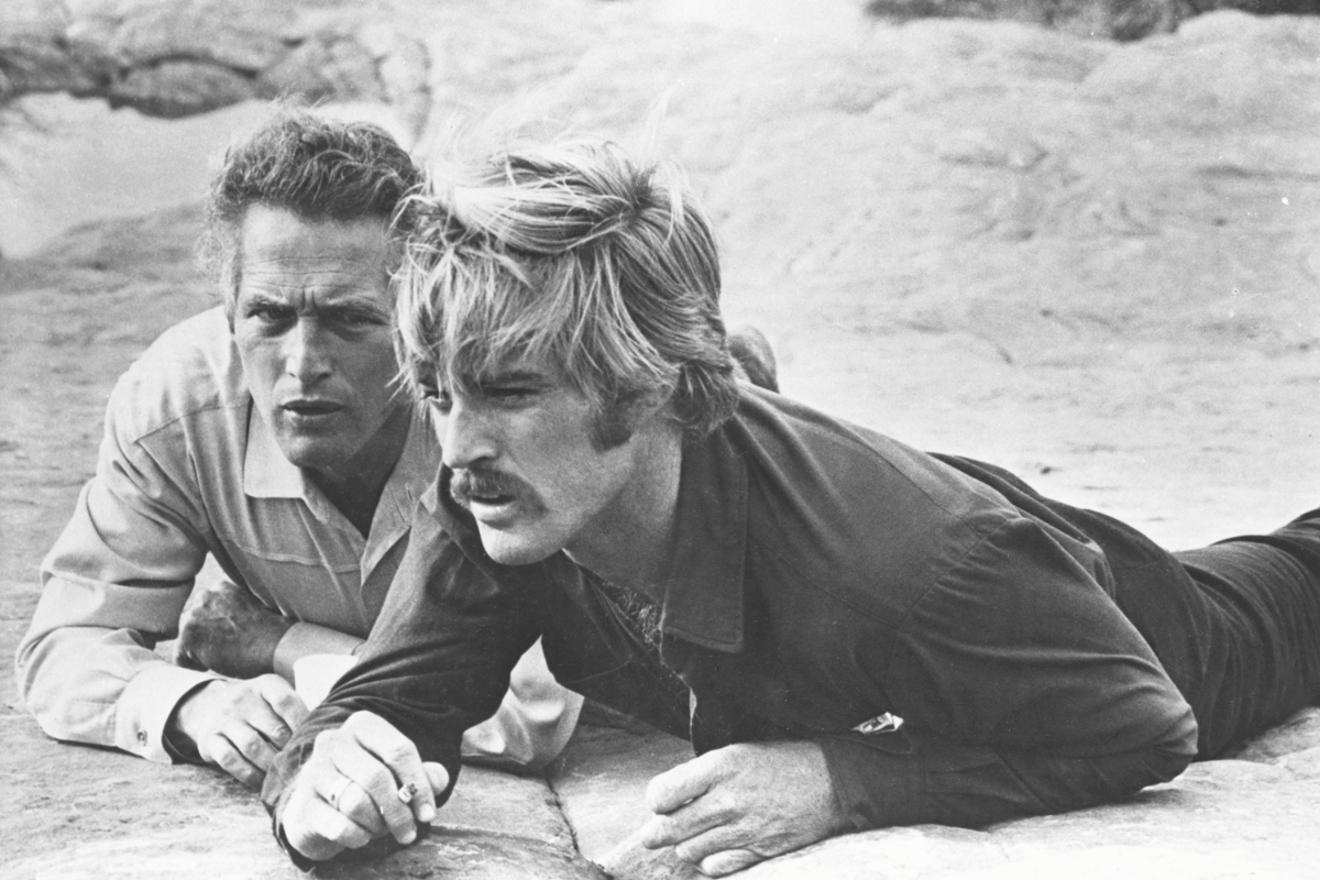 American actors Robert Redford (right) as The Sundance Kid, and Paul Newman (1925 - 2008) as Butch Cassidy in 'Butch Cassidy and the Sundance Kid', directed by George Roy Hill, 1969