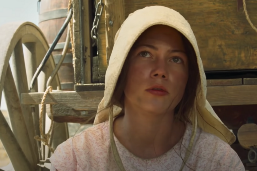 Michelle Williams wearing a bonnet in a scene from 'Meek's Cutoff'