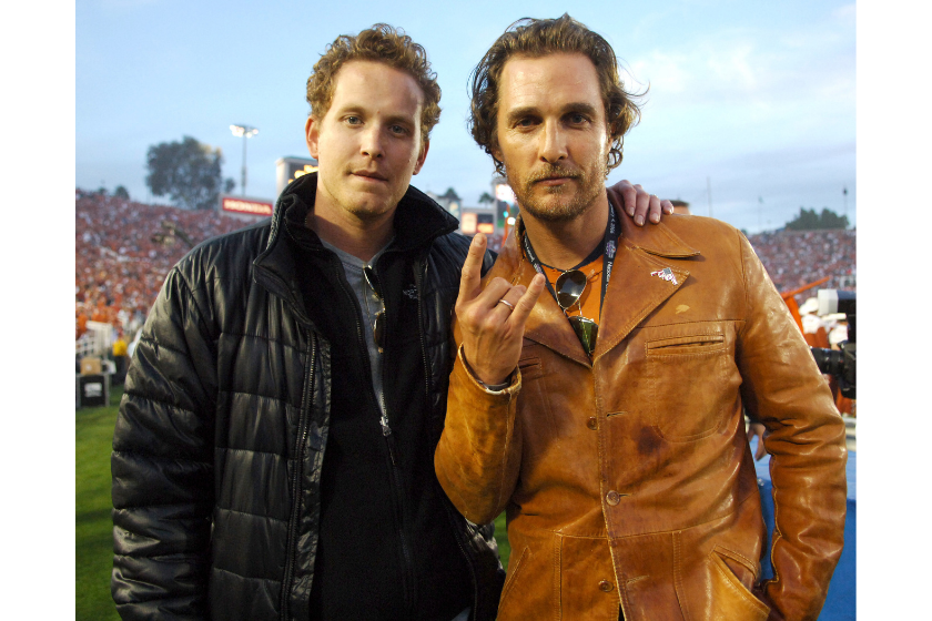 Matthew McConaughey (right) and Cole Hauser at the Rose Bowl in Pasadena, Calif. on Wednesday, January 4, 2006