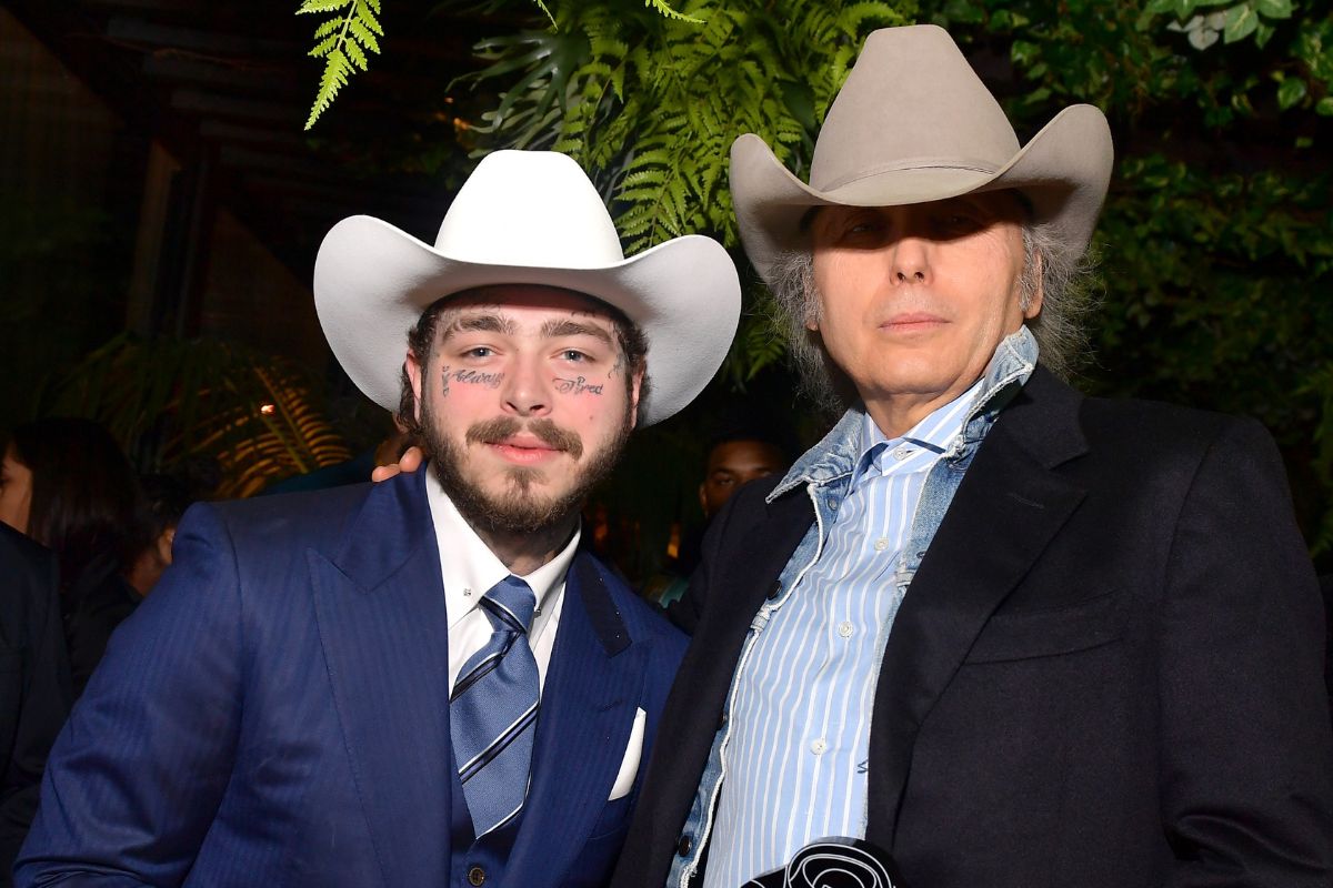 Post Malone poses with Dwight Yoakam