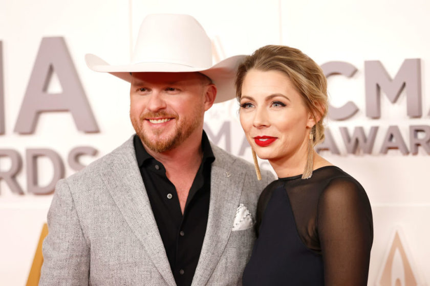 Cody Johnson poses with Brandi Johnson on the red carpet