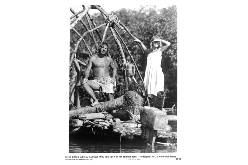 Actor Harrison Ford as Allie Fox and actress Helen Mirren as Mother Fox on the set of Warner Bros. movie "The Mosquito Coast" in 1986