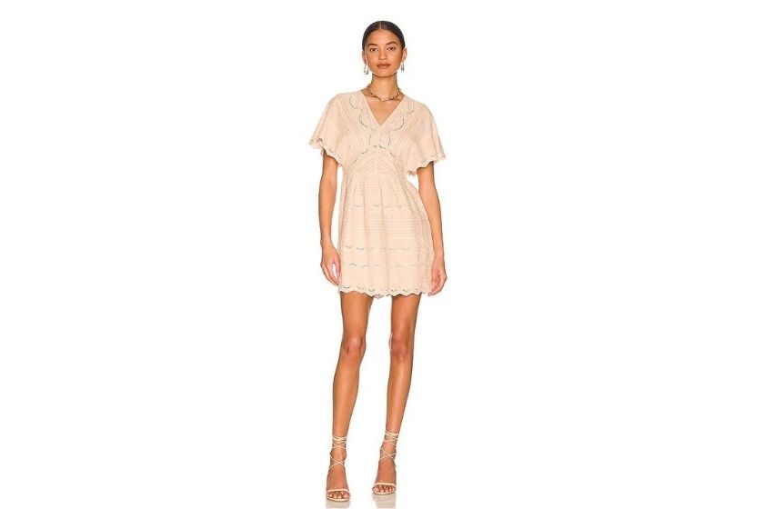 dress (cream color, above the knees)