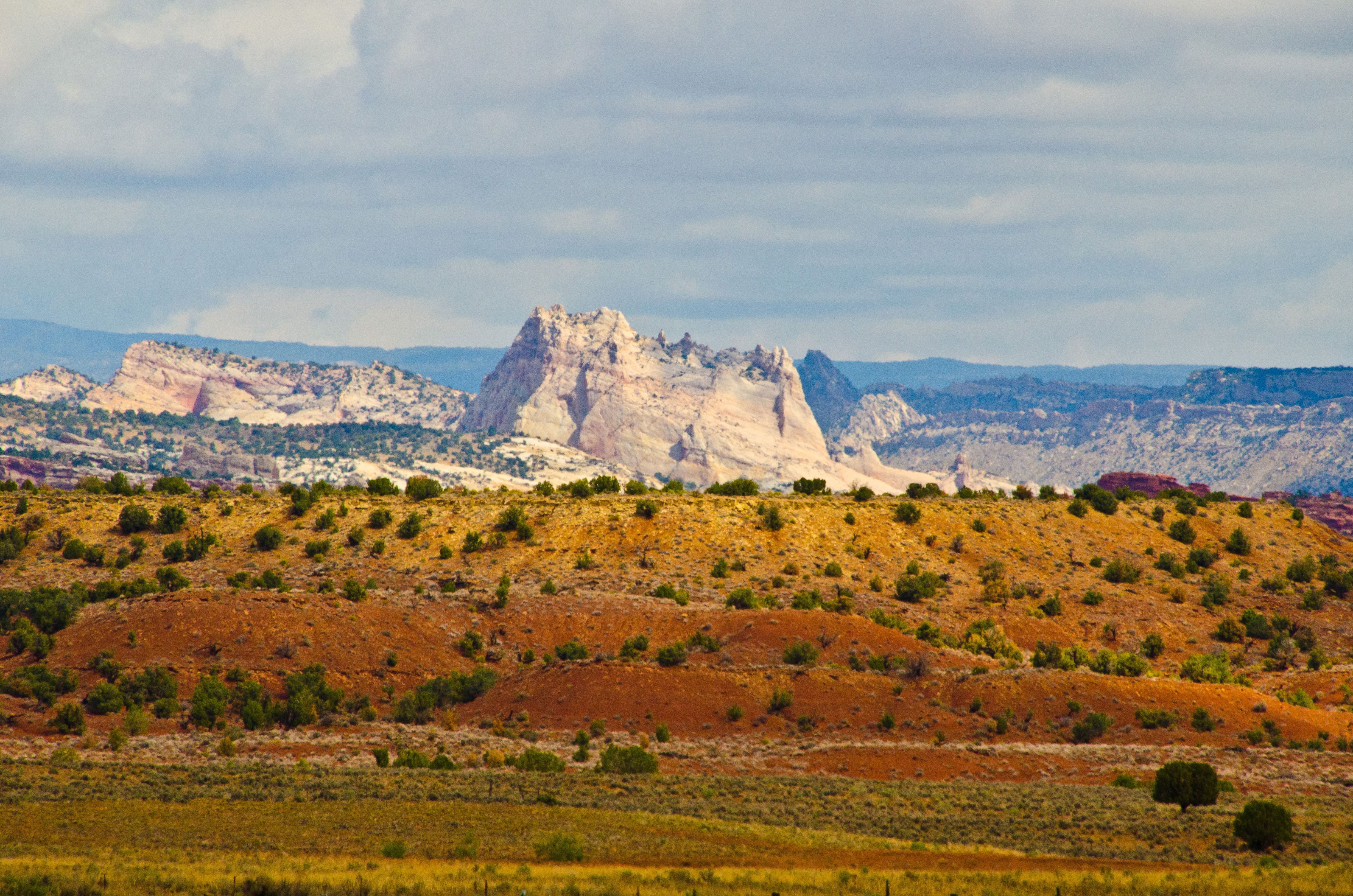 North America, USA, Utah, Kanab to Big Water Vistas Along US Highway 89, White Peaks Hoodos. 