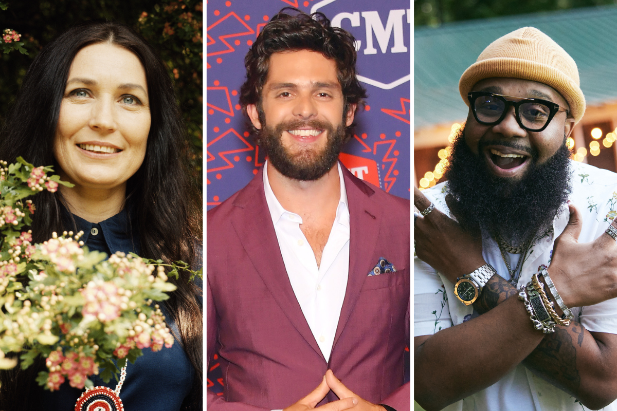Loretta Lynn press shot from 1970, Thomas Rhett attends the 2019 CMT Music Award at Bridgestone Arena on June 05, 2019 in Nashville and Blanco Brown poses for the 2021 CMT Music Awards at Magnolia Acres in Columbia, Tenn.