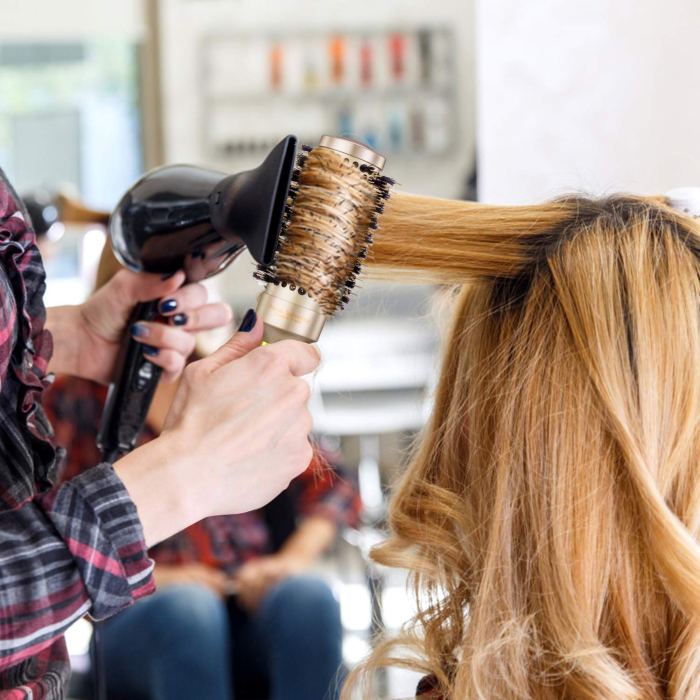 AIMIKE Round Brush, Nano Thermal Ceramic & Ionic Tech Hair Brush, Round Barrel Brush with Boar Bristles for Blow Drying, Styling, Curling, Add Volume & Shine (2.9 inch, Barrel 1.7 inch) + 4 Free Clips
