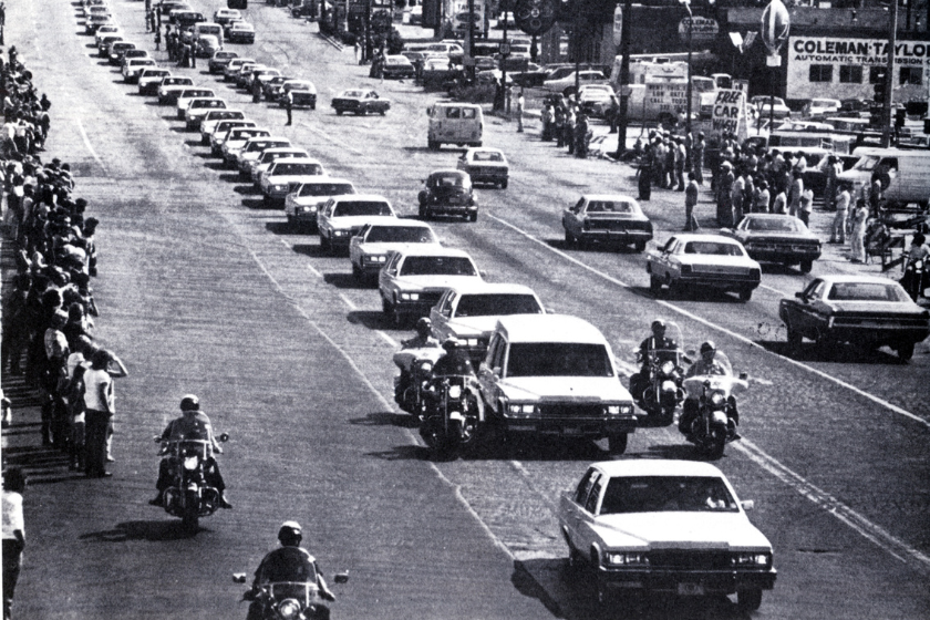 AUGUST 18: Elvis Presley's funeral cortege in Memphis, Tennessee on August 18 1977