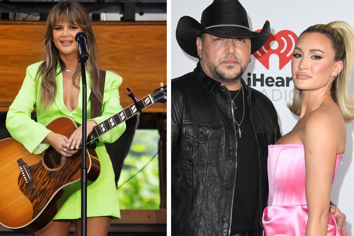 Singer-songwriter Maren Morris is seen performing during NBC's 'Today' show Citi Concert Series at Rockefeller Center on July 28, 2022 in New York City./ Jason Aldean and Brittany Kerr attend the 2022 iHeartRadio Music Awards at The Shrine Auditorium in Los Angeles, California on March 22, 2022. Broadcasted live on FOX.