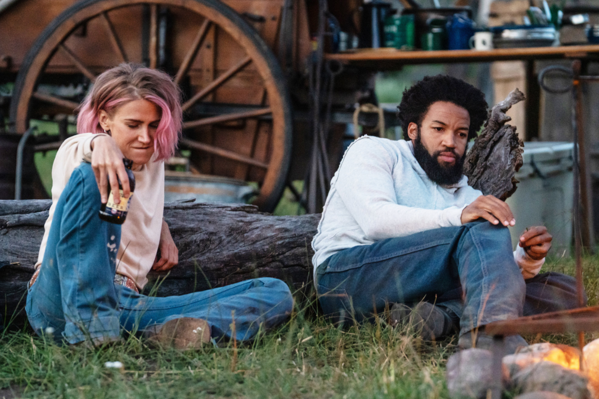 Jennifer Landon as Teeter and Denim Richards as Colby in a scene from 'Yellowstone'