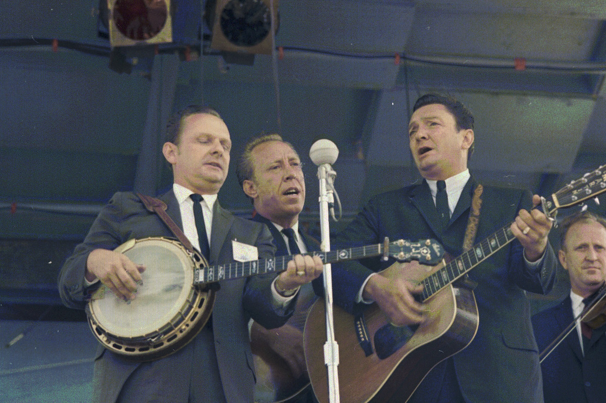 American bluegrass duo of singer-songwriters and musicians Stanley Brothers at Newport Folk Festival, US, 26th July 1964.