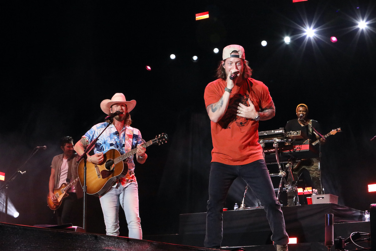 ORO STATION, ONTARIO - AUGUST 06: (L-R) Brian Kelley and Tyler Hubbard of Florida Georgia Line perform during day 3 of the 2022 Boots And Hearts Music Festival at Burl's Creek Event Grounds on August 06, 2022 in Oro Station, Ontario.