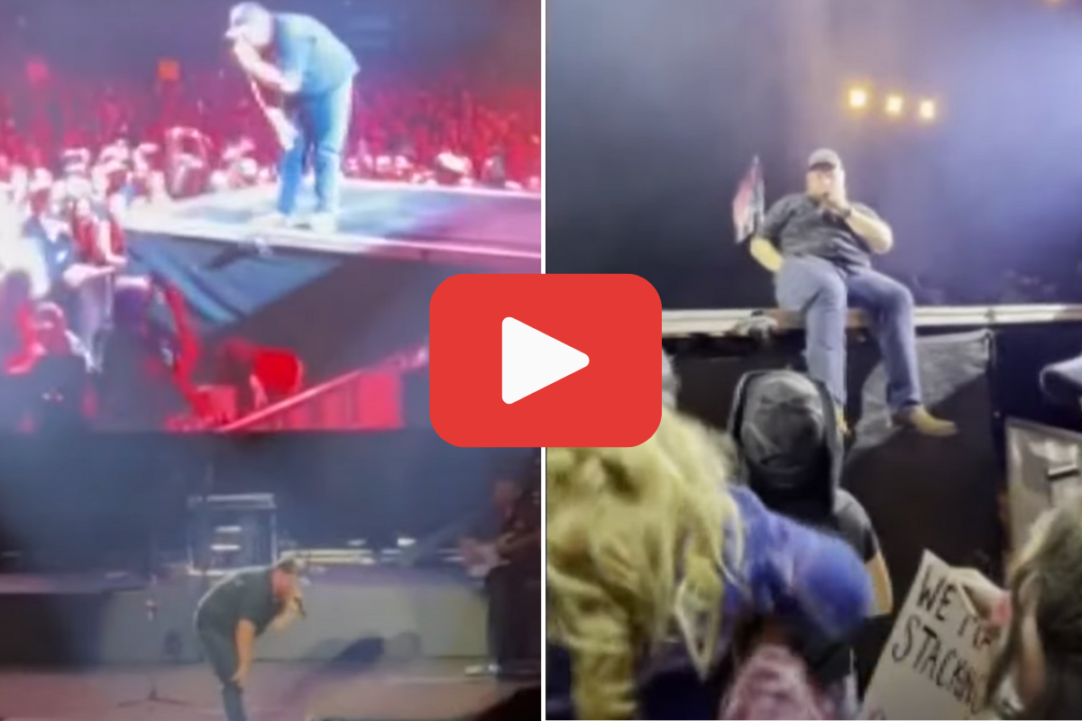 YouTube screengrabs of Luke Combs' good deed in Bangor, Maine.