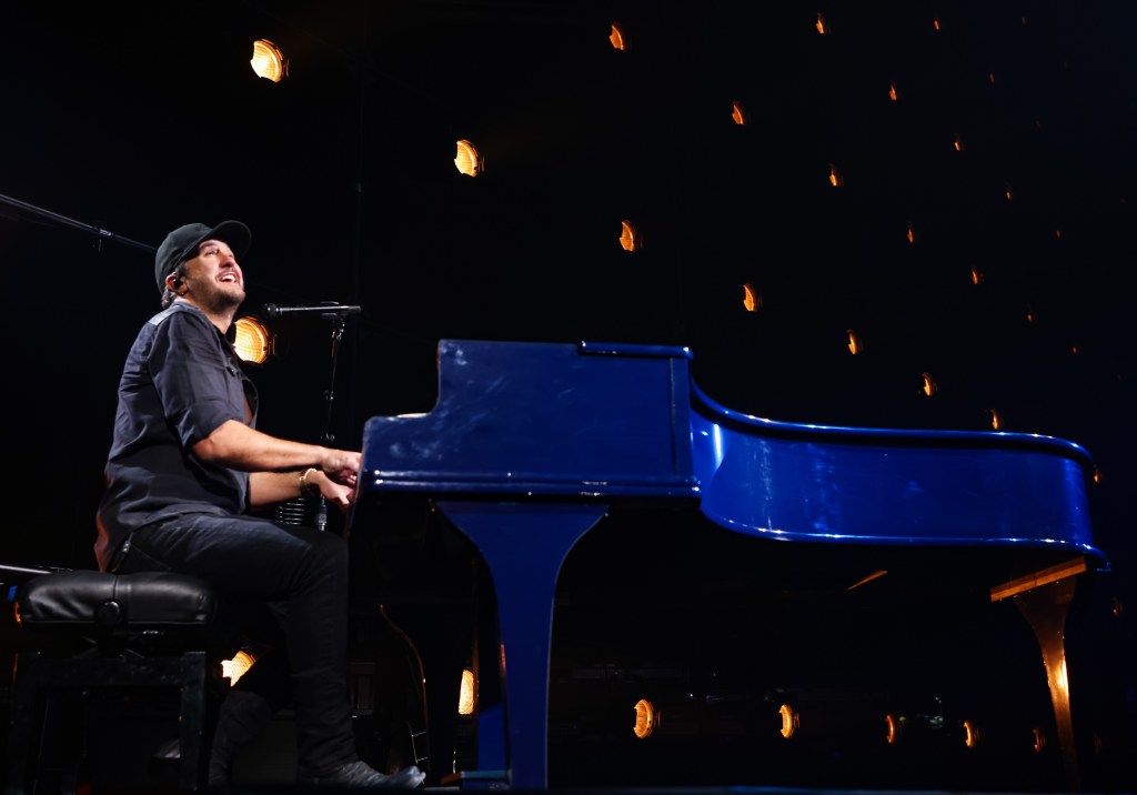  Luke Bryan performs during the opening night of his residency at Resorts World Las Vegas on February 11, 2022 in Las Vegas, Nevada. 