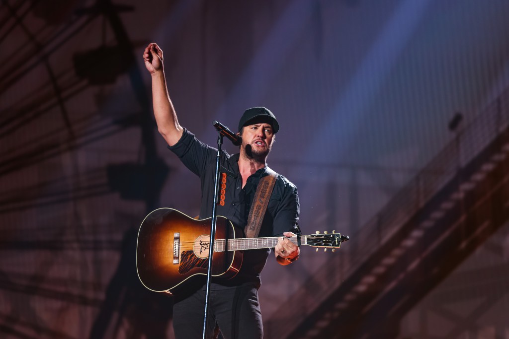  Luke Bryan performs during the opening night of his residency at Resorts World Las Vegas on February 11, 2022 in Las Vegas, Nevada. 
