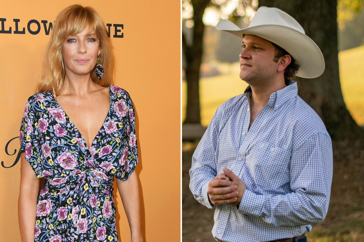 Kelly Reilly attends the premiere of Paramount Pictures' "Yellowstone" at Paramount Studios on June 11, 2018 in Hollywood, California and a 2021 press shot of David Adam Byrnes