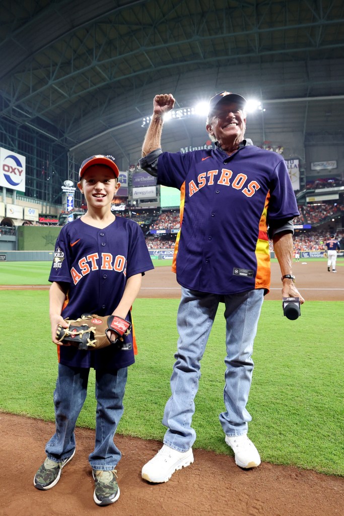  George Strait announces Play Ball prior to Game 6 of the 2022 World Series between the Philadelphia Phillies and the Houston Astros at Minute Maid Park on Saturday, November 5, 2022 in Houston, Texas. (Photo by Mary DeCicco/MLB Photos via Getty Images)