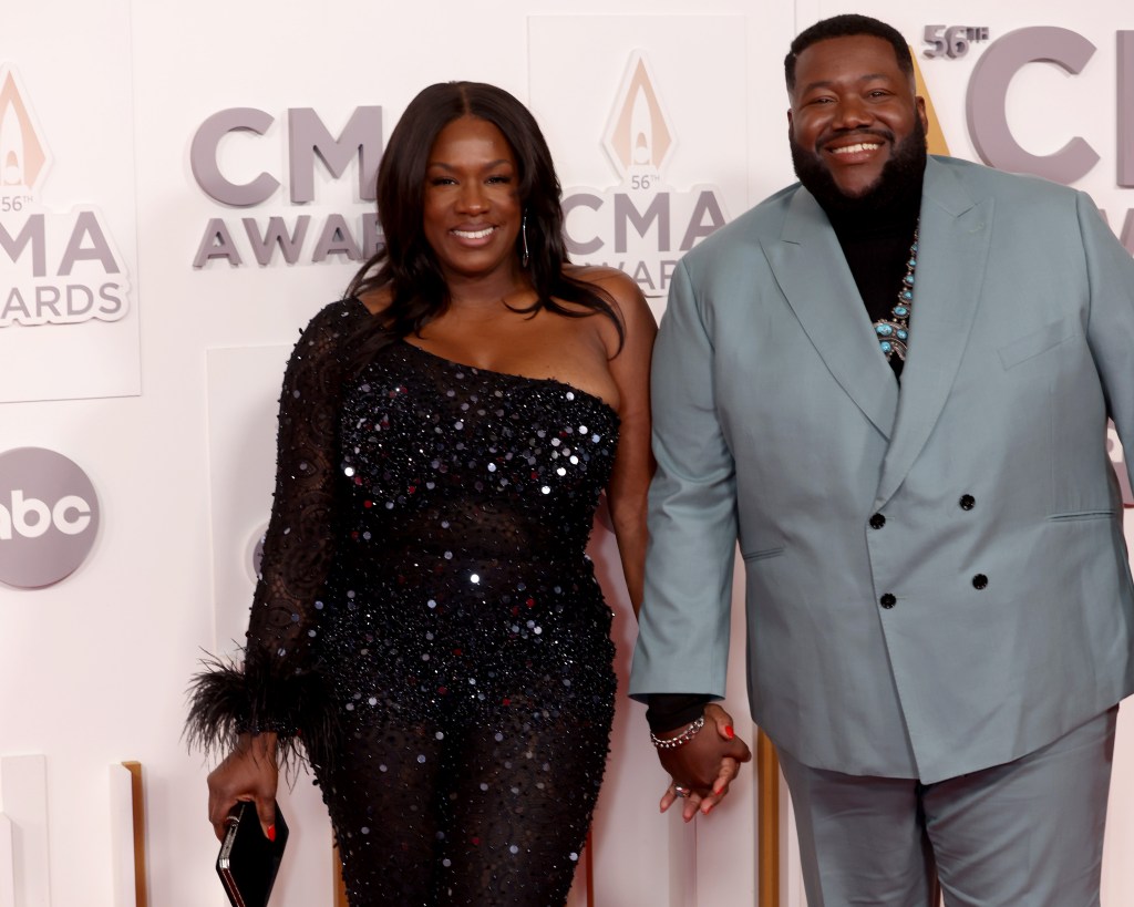 NASHVILLE, TENNESSEE - NOVEMBER 09: Tanya Trotter and Michael Trotter Jr. of The War and Treaty attend The 56th Annual CMA Awards at Bridgestone Arena on November 09, 2022 in Nashville, Tennessee.