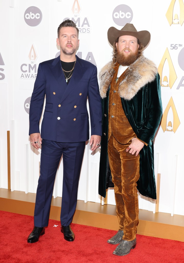 NASHVILLE, TENNESSEE - NOVEMBER 09: T.J. Osborne and John Osborne of Brothers Osborne attend The 56th Annual CMA Awards at Bridgestone Arena on November 09, 2022 in Nashville, Tennessee