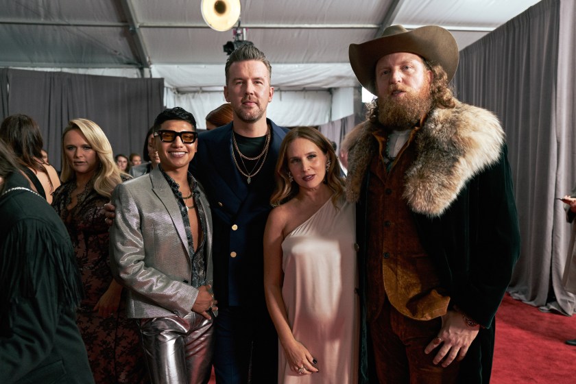 NASHVILLE, TENNESSEE - NOVEMBER 09: (L-R) Abi Ventura, T.J. Osborne of Brothers Osborne, Lucie Silvas and John Osborne of Brothers Osborne attend the 56th Annual Country Music Association Awards at Bridgestone Arena on November 09, 2022 in Nashville, Tennessee.