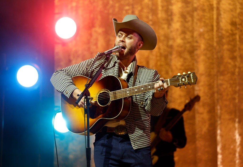 NASHVILLE, TENNESSEE - NOVEMBER 14: Singer & songwriter Charley Crockett performs at the Ryman Auditorium on November 14, 2022 in Nashville, Tennessee.