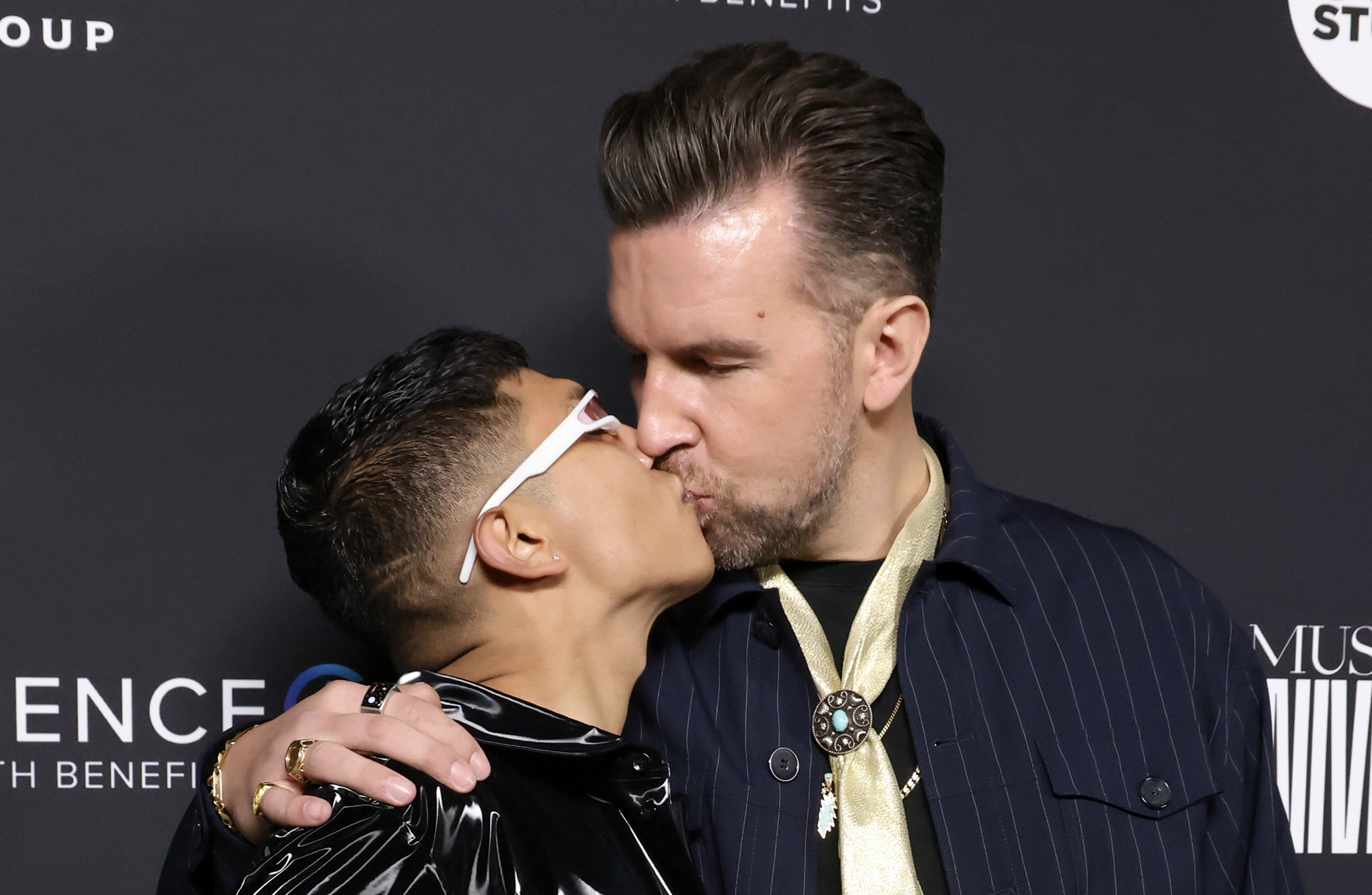 LOS ANGELES, CALIFORNIA - FEBRUARY 05: (L-R) Abi Ventura and T.J. Osborne attend Universal Music Group's 2023 GRAMMYS after party celebration at Milk Studios Los Angeles on February 05, 2023 in Los Angeles, California. 