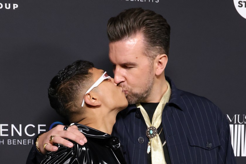 LOS ANGELES, CALIFORNIA - FEBRUARY 05: (L-R) Abi Ventura and T.J. Osborne attend Universal Music Group's 2023 GRAMMYS after party celebration at Milk Studios Los Angeles on February 05, 2023 in Los Angeles, California.