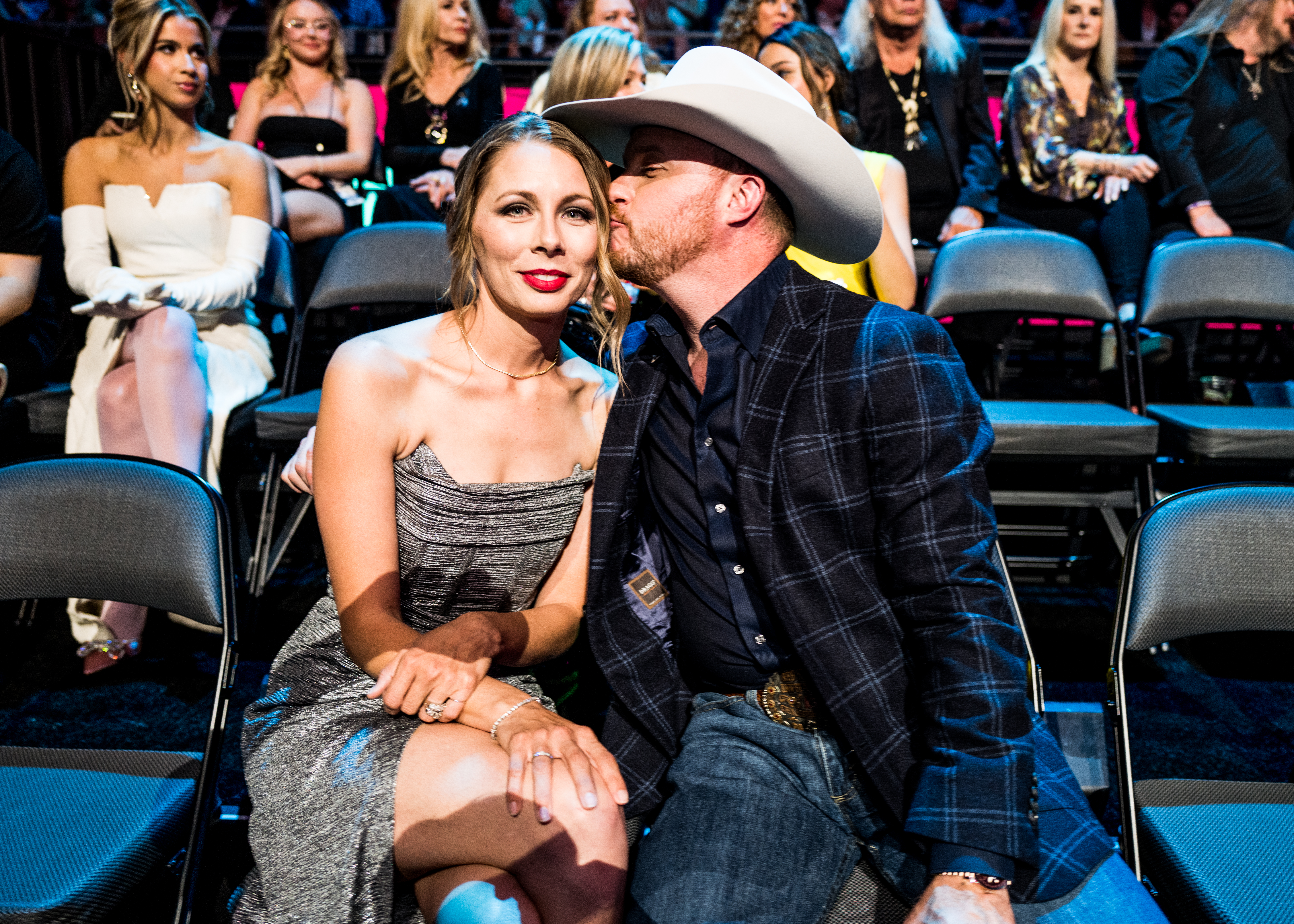 AUSTIN, TEXAS - APRIL 02: (L-R) Brandi Johnson and Cody Johnson attend the 2023 CMT Music Awards at Moody Center on April 02, 2023 in Austin, Texas.