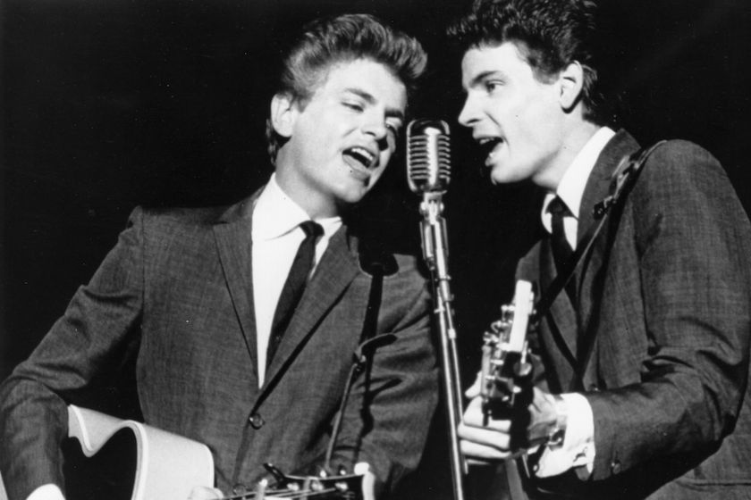 Popular musical duo Phil and Don Everly recording at the Warner Brothers studio in Hollywood, 1963. 