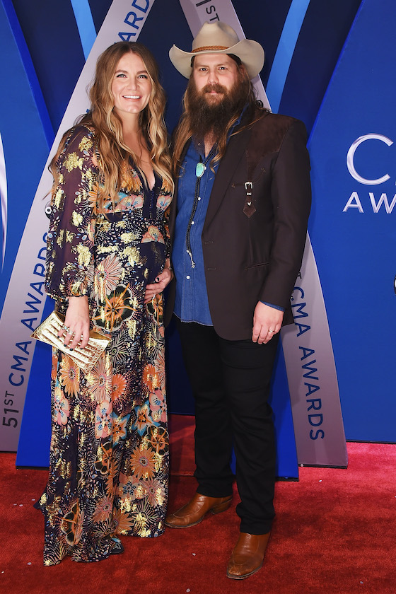 NASHVILLE, TN - NOVEMBER 08: (FOR EDITORIAL USE ONLY) Musicians Morgane Stapleton and Chris Stapleton attend the 51st annual CMA Awards at the Bridgestone Arena on November 8, 2017 in Nashville, Tennessee.