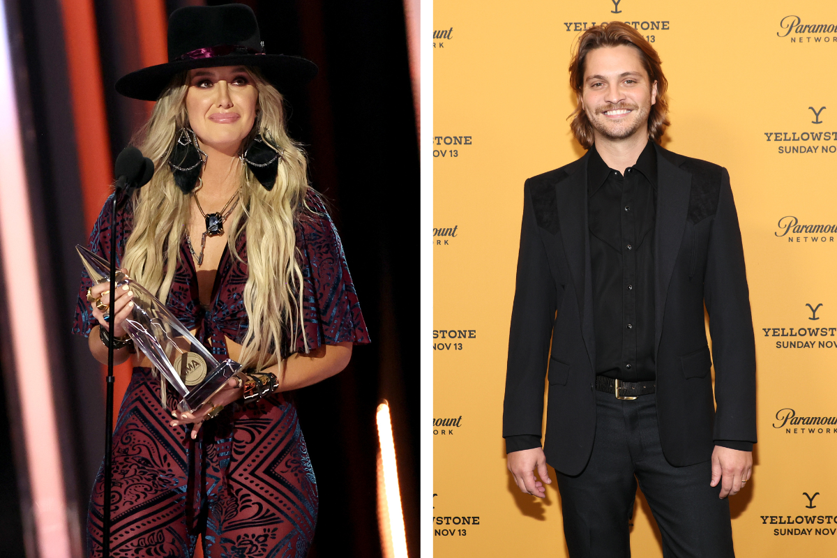 Lainey Wilson accepts the New Artist of the Year award onstage at The 56th Annual CMA Awards at Bridgestone Arena on November 09, 2022 in Nashville, Tennessee. (Photo by Terry Wyatt/WireImage)/Luke Grimes attends Paramount's "Yellowstone" Season 5 New York Premiere at Walter Reade Theater on November 03, 2022 in New York City. (Photo by Dia Dipasupil/Getty Images)