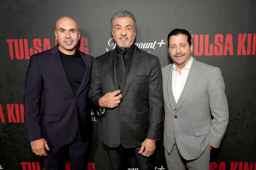 Paramount President Chris McCarthy, Sylvester Stallone, and David Glasser attend the Tulsa King premiere on November 9, 2022 in New York City.