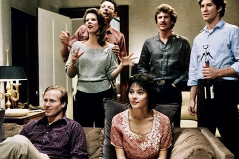 Jeff Goldblum, Kevin Kline, Tom Berenger, William Hurt, Meg Tilly, and JoBeth Williams in The Big Chill (1983)