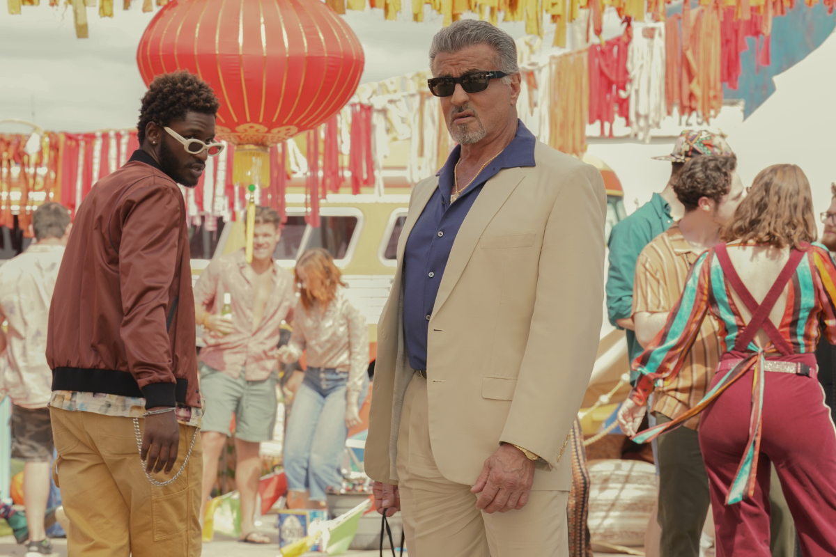 Jay Will as Tyson and Sylvester Stallone as Dwight "The General" Manfredi of the Paramount+ original series TULSA KING